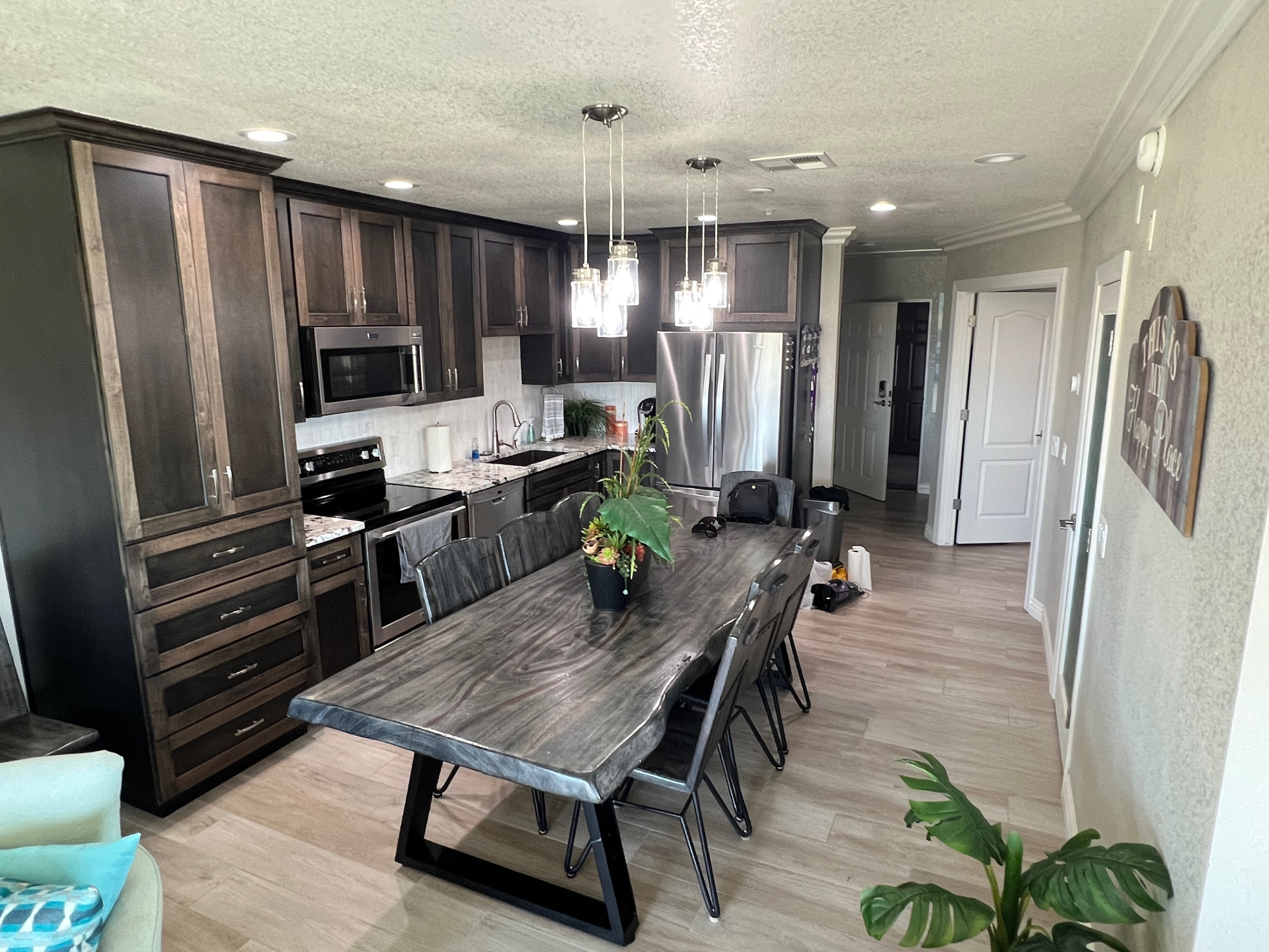 Open kitchen and dining area