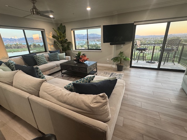 Living room with lake view